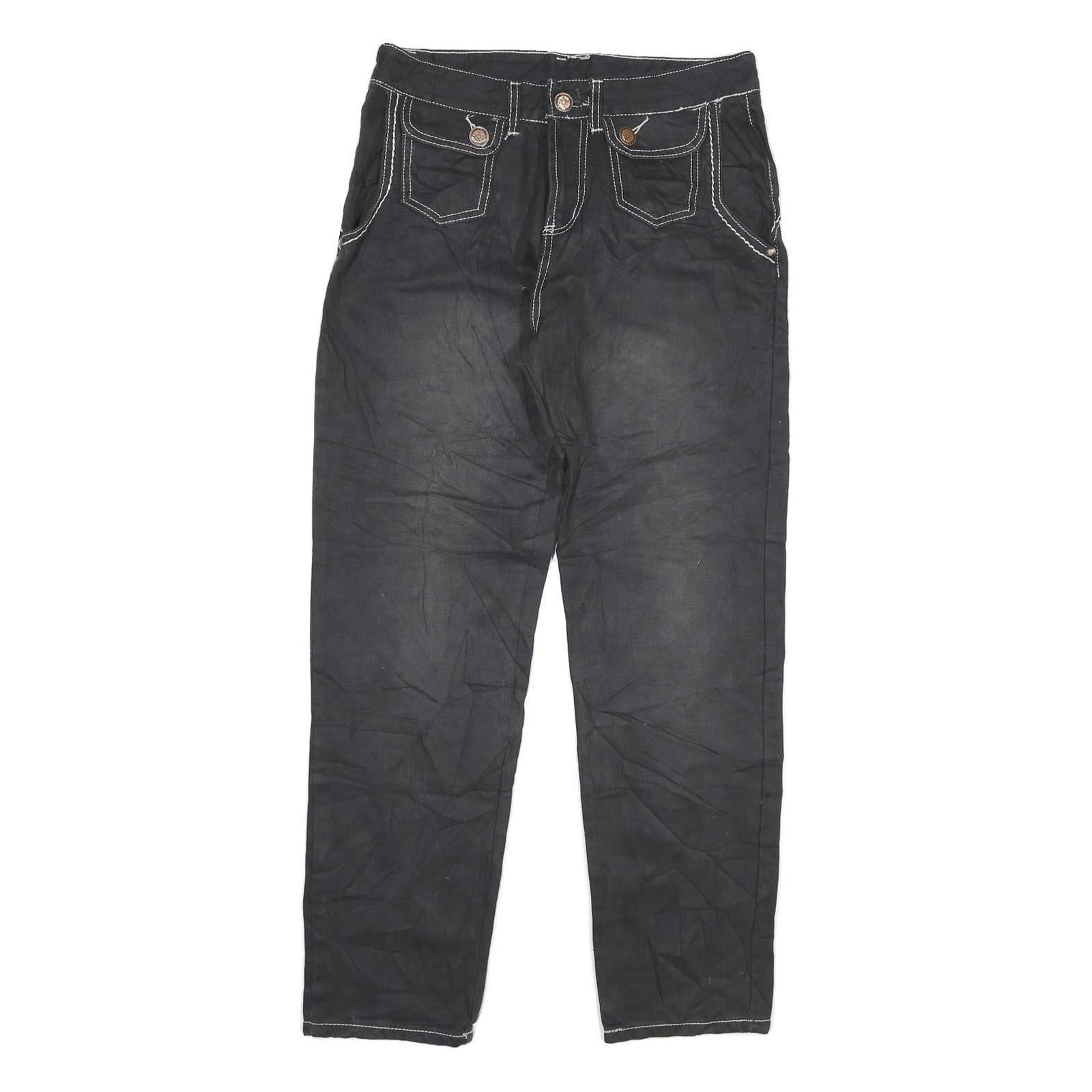 Womens Black Relaxed Straight Cotton Blend Jeans W30 L28 Contrast Stitch Zip Refurbished - N/A refurbished available on Cerqular