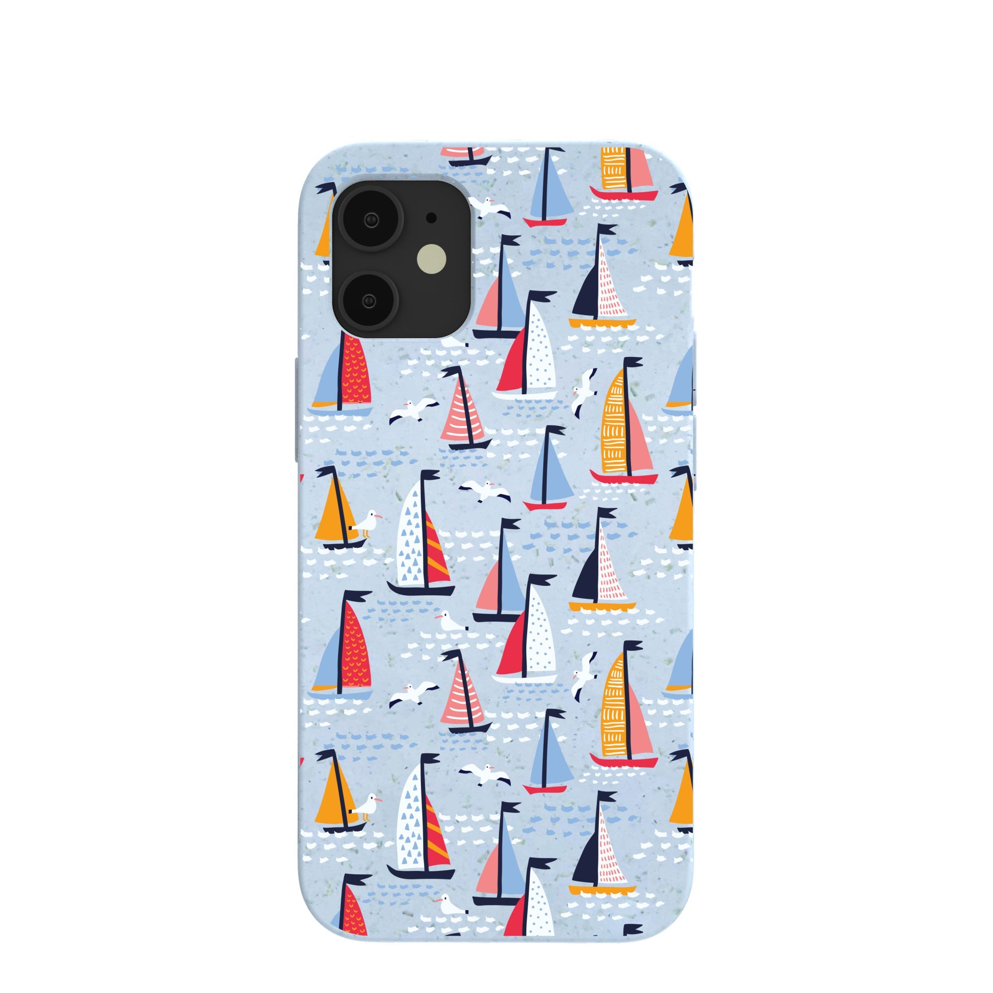 Powder Blue Sails and Seagulls iPhone 12 Mini Case Refurbished - Pela Case refurbished available on Cerqular