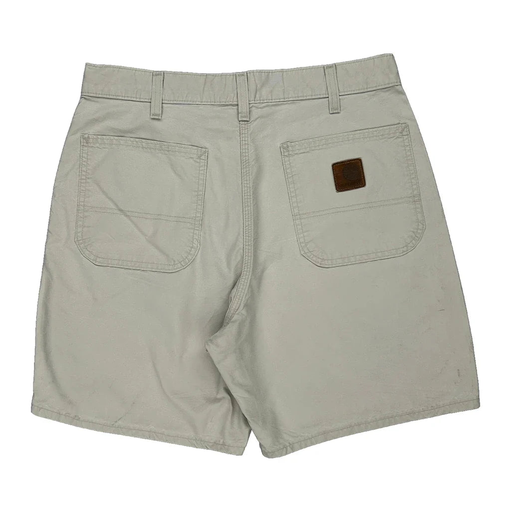Carhartt Shorts - 32W 7L Beige Cotton Refurbished - Thrifted (note: this is a term often used to describe second- refurbished available on Cerqular