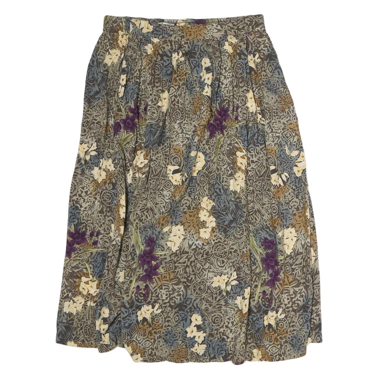 SAG HARBOR Womens Beige Floral Midi Polyester Skirt M Elastic Waist Vintage Refurbished - N/A refurbished available on Cerqular