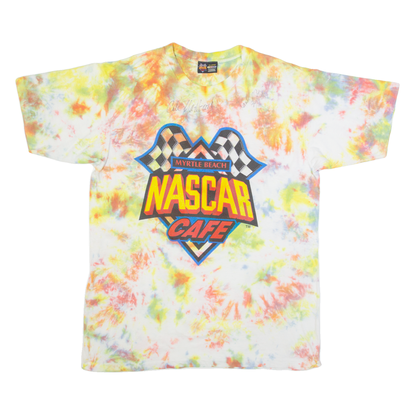 NASCAR CAFE Signed Tie-dye Racing Mens Biker T-Shirt White USA XL Refurbished - N/A refurbished available on Cerqular