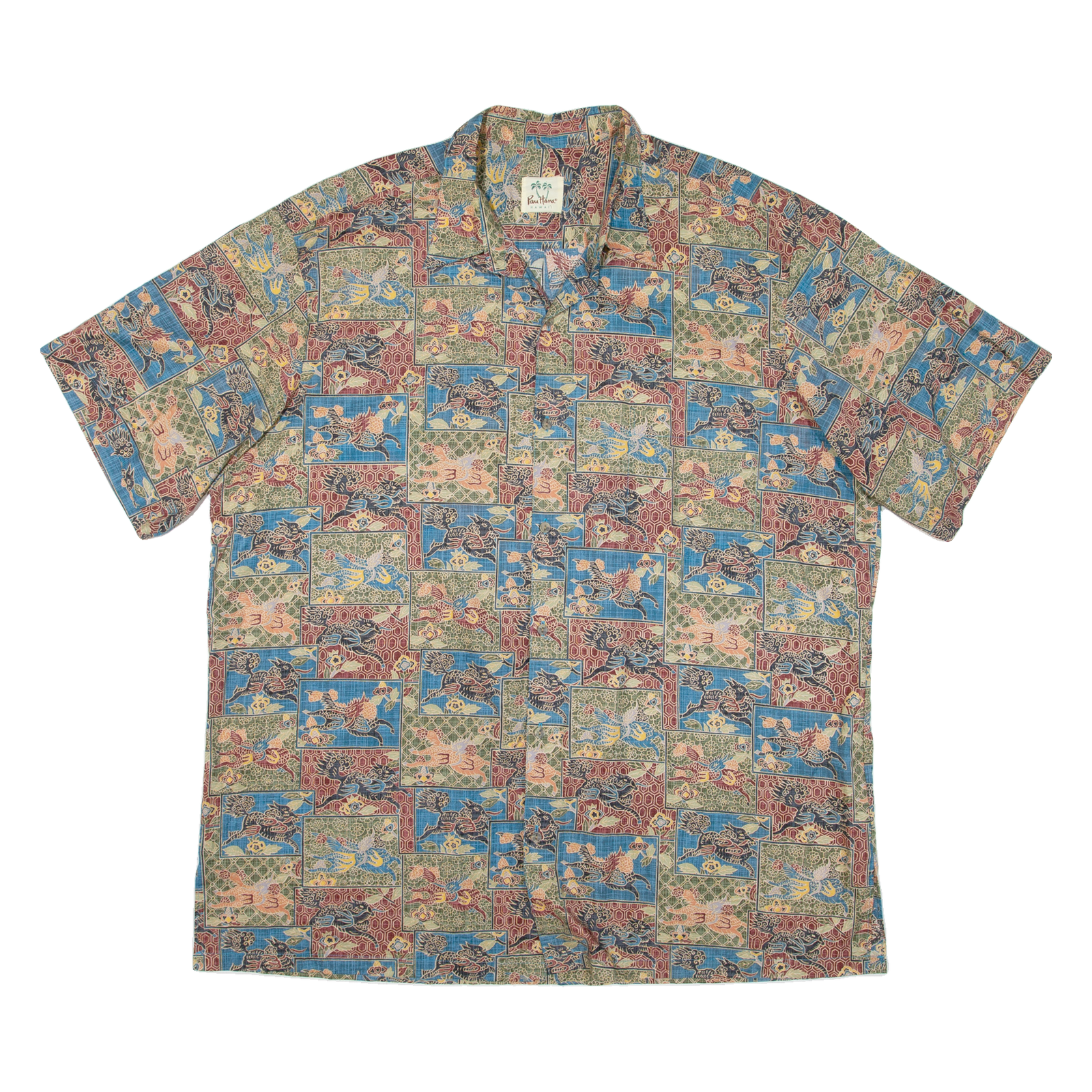 PAU HANA Mens Hawaiian Shirt Green Crazy Pattern 2XL Refurbished - N/A refurbished available on Cerqular