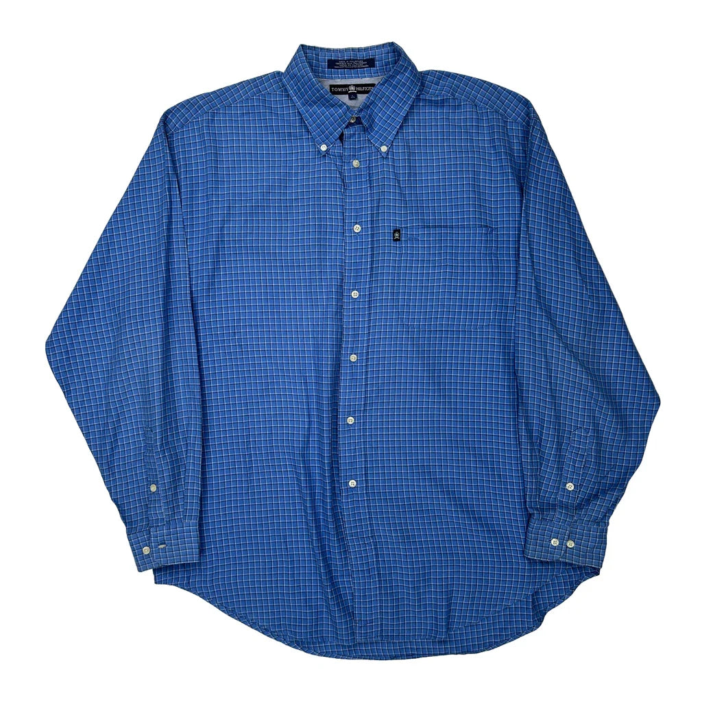 Tommy Hilfiger Checked Shirt - Large Blue Cotton Refurbished - Thrifted (note: this is a term often used to describe second- refurbished available on Cerqular