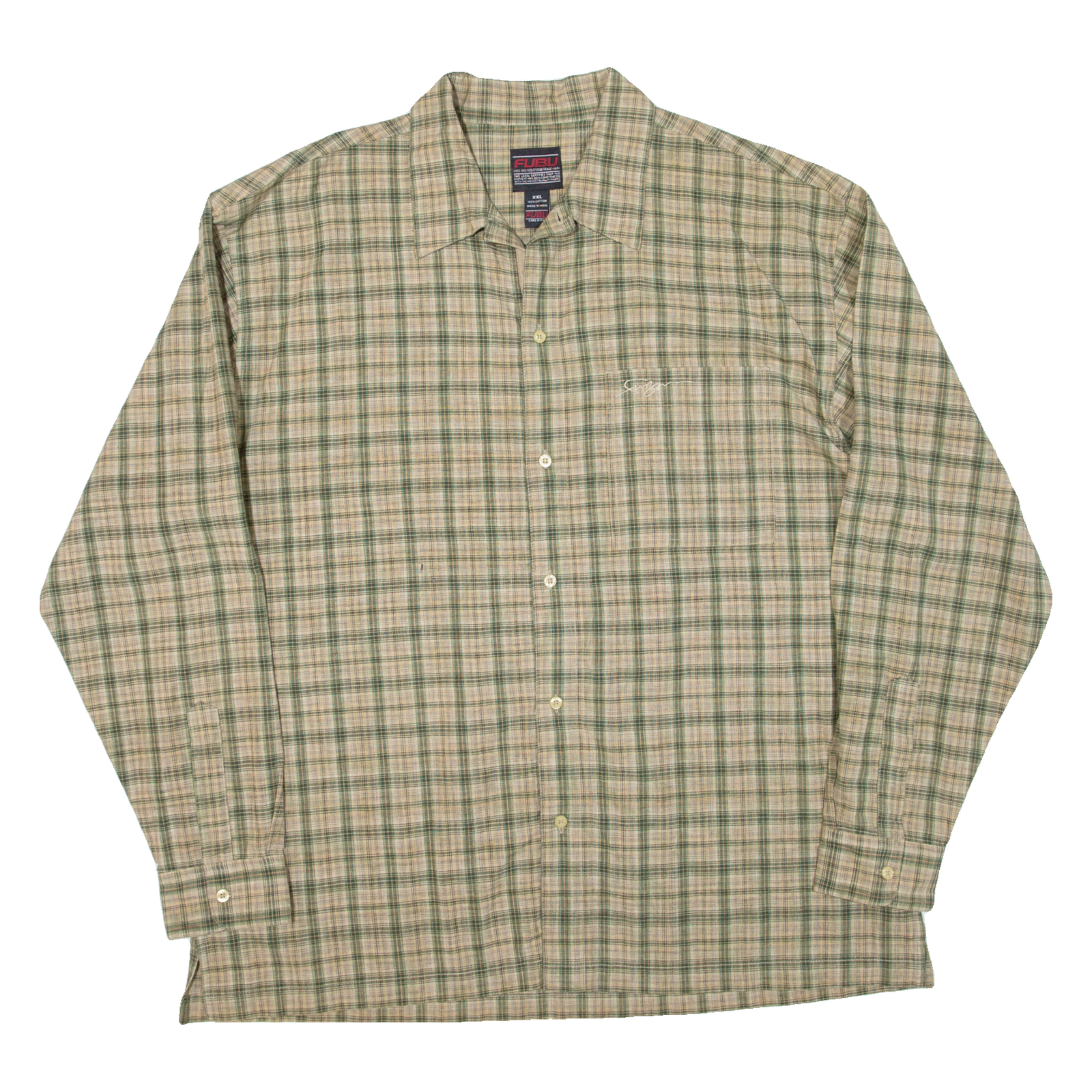 FUBU Mens Shirt Green Check Long Sleeve 2XL Refurbished - N/A refurbished available on Cerqular
