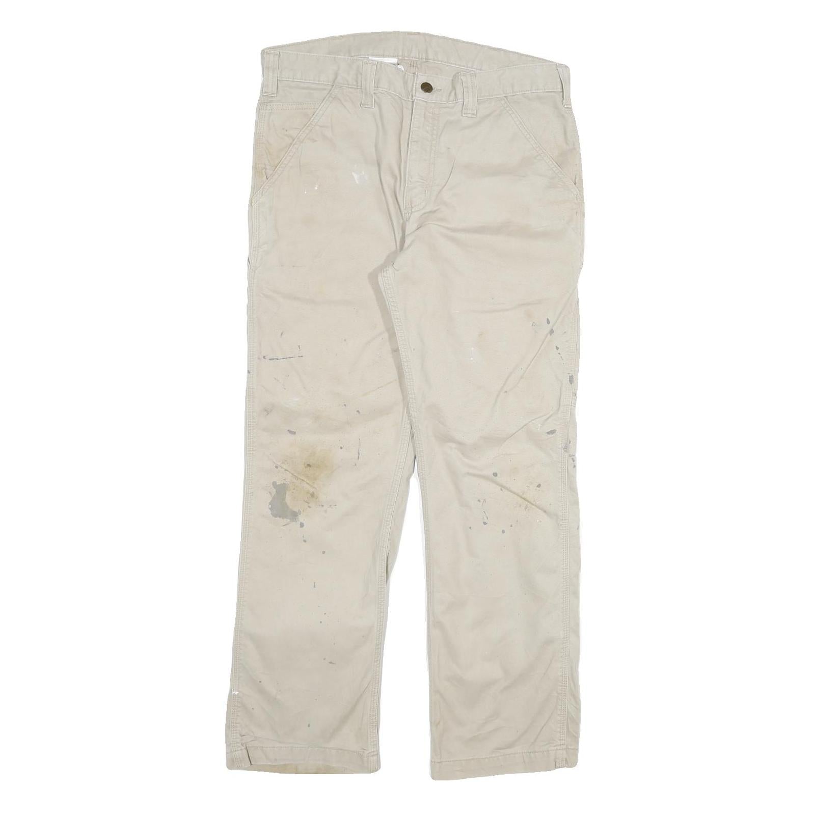 CARHARTT Mens Cotton Blend Beige Relaxed Straight Trousers W33 L30 Workwear Refurbished - N/A refurbished available on Cerqular