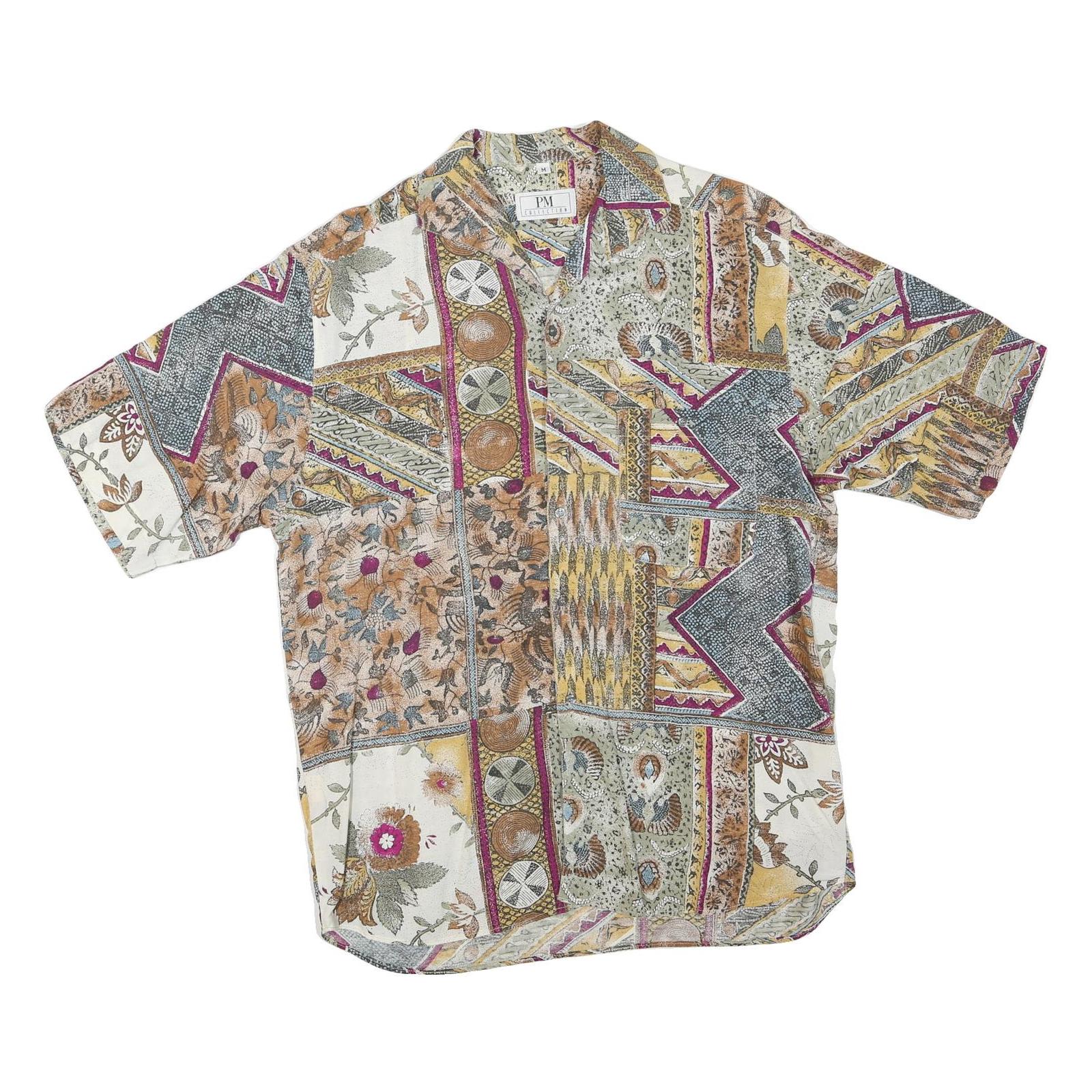 PM COLLECTION Mens Cream Patchwork Pattern Short Sleeve Shirt M Cotton Blend Refurbished - N/A refurbished available on Cerqular