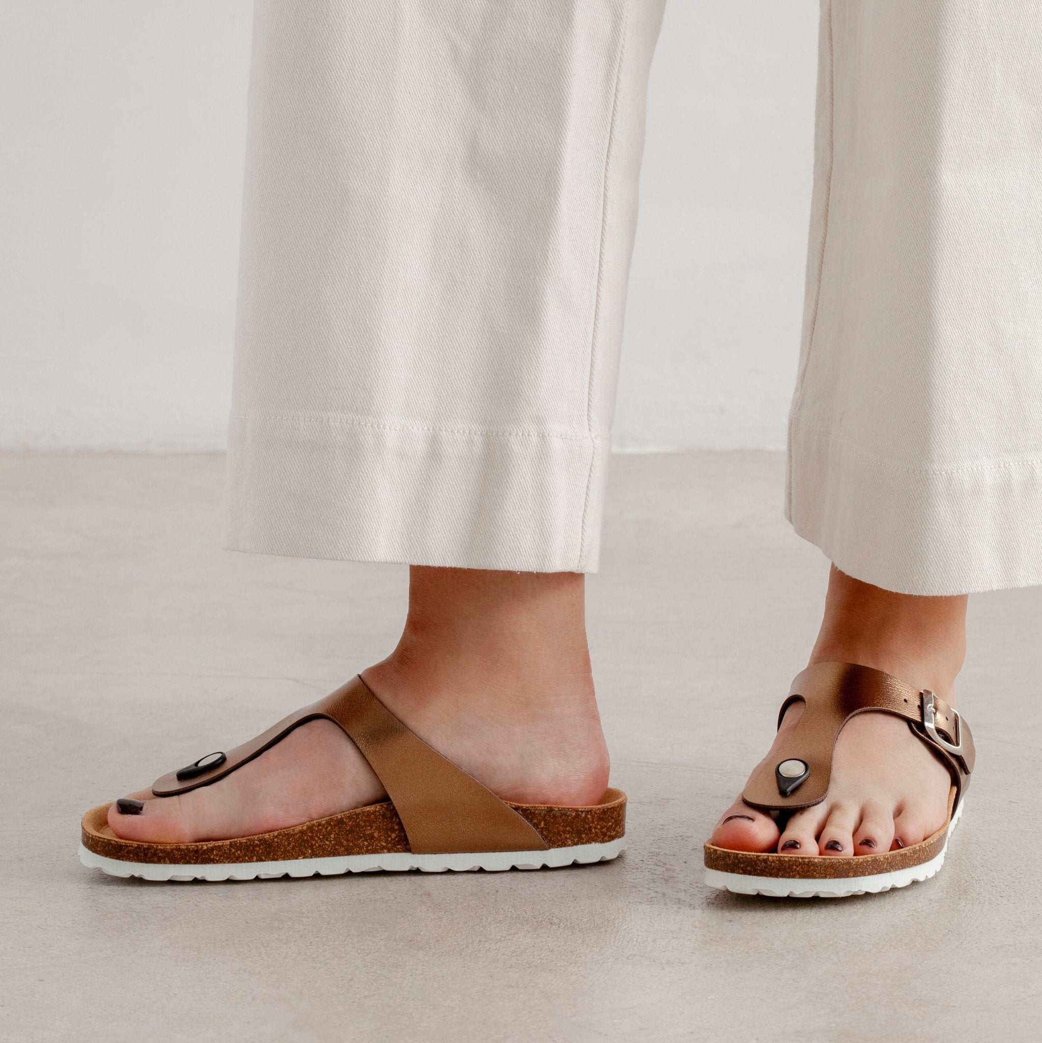 Malaga Vegan Leather Cork Sandal - Metallic Copper | Select Size: 8 US (39EU) | Color: Metallic Copper Refurbished - N/A refurbished available on Cerqular