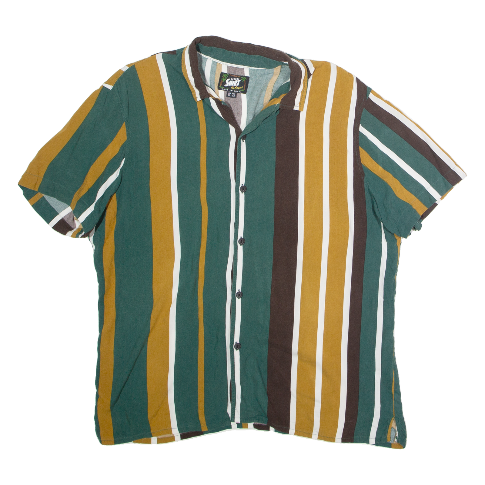 PULL & BEAR Resort Mens Shirt Green Viscose Striped XL Refurbished - N/A refurbished available on Cerqular