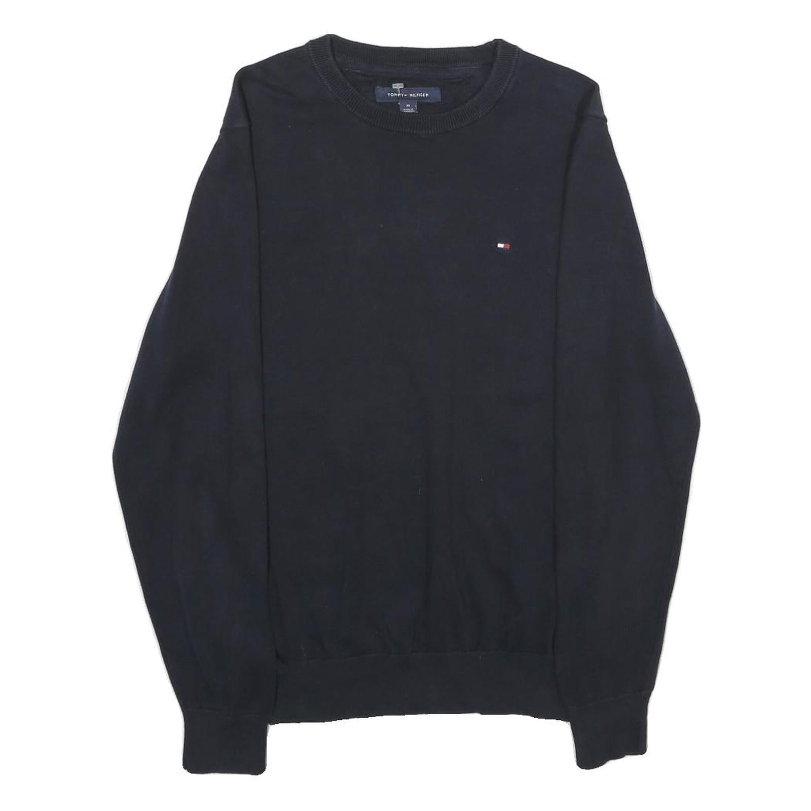 TOMMY HILFIGER Mens Black Plain Cotton Jumper Crew Neck Basic Knit M Casual Refurbished - N/A refurbished available on Cerqular