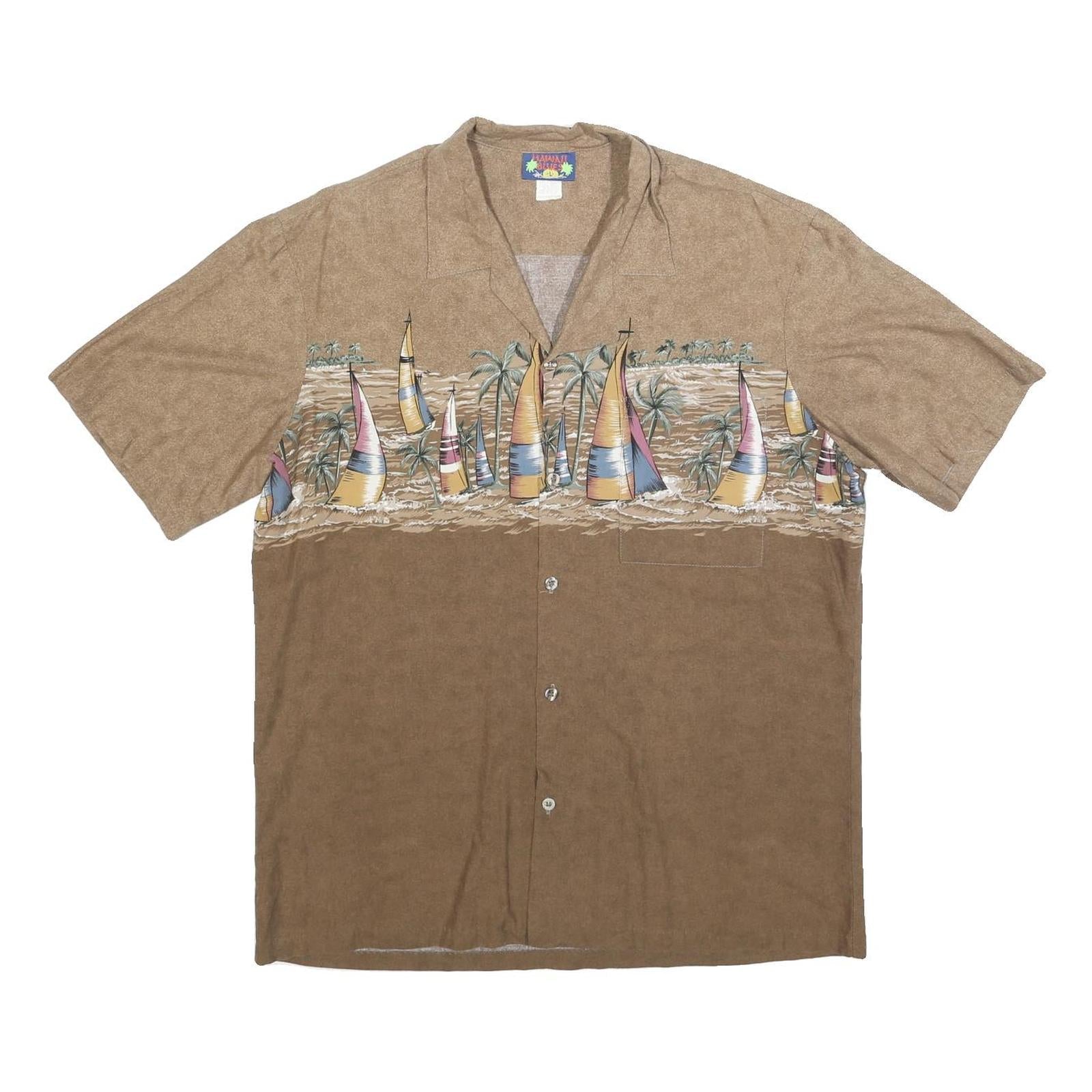 HAWAII BLUES Mens Brown & Beige Sailing Boat Print Cotton Blend Shirt L Casual Refurbished - N/A refurbished available on Cerqular