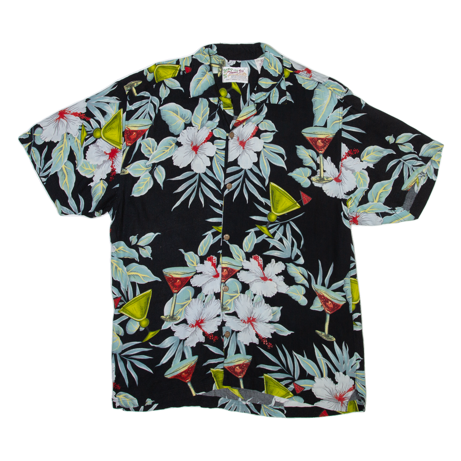 THUMBS UP Mens Hawaiian Shirt Black Floral L Refurbished - N/A refurbished available on Cerqular