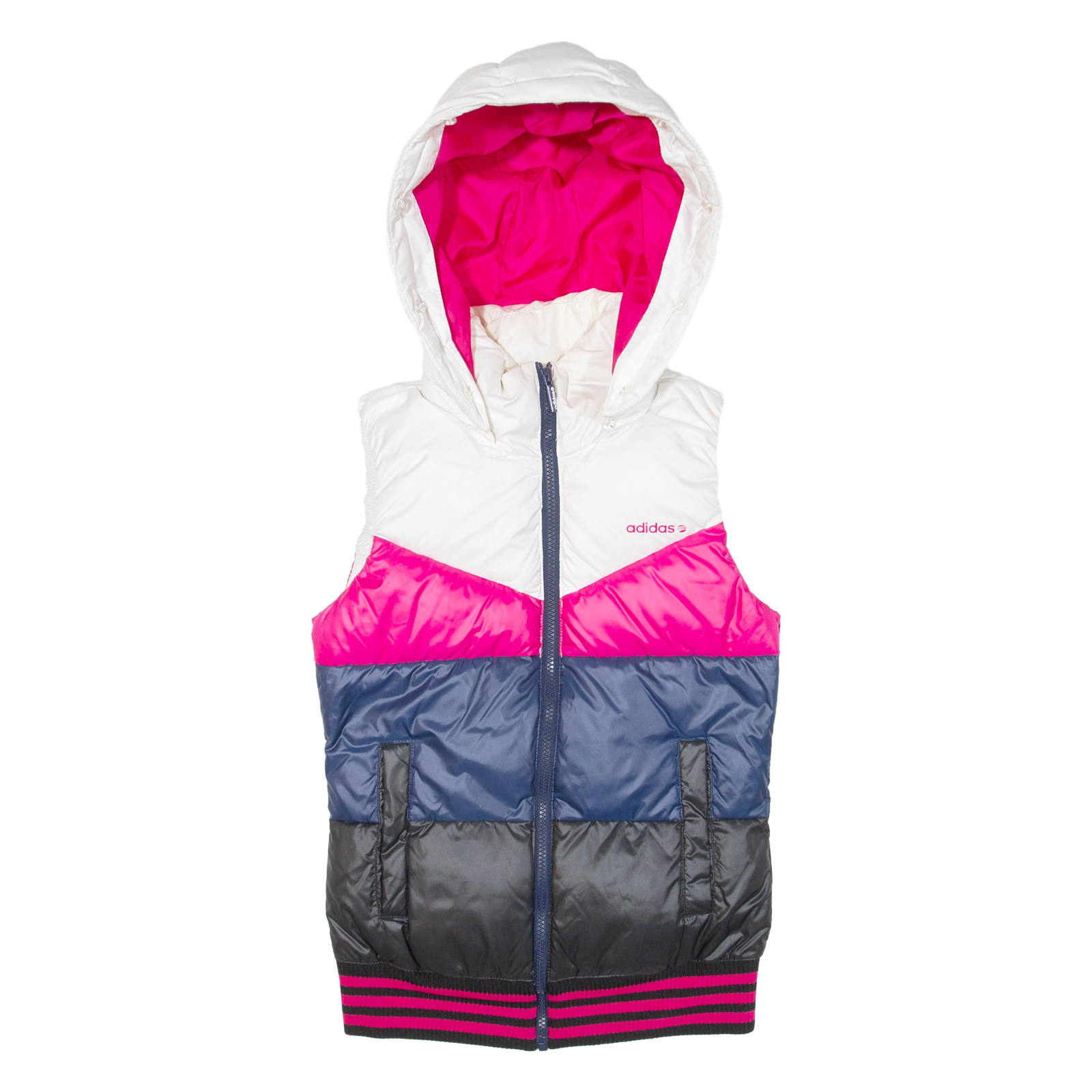 ADIDAS Insulated Womens Puffer Gilet Blue Hooded Colourblock XXS Refurbished - N/A refurbished available on Cerqular