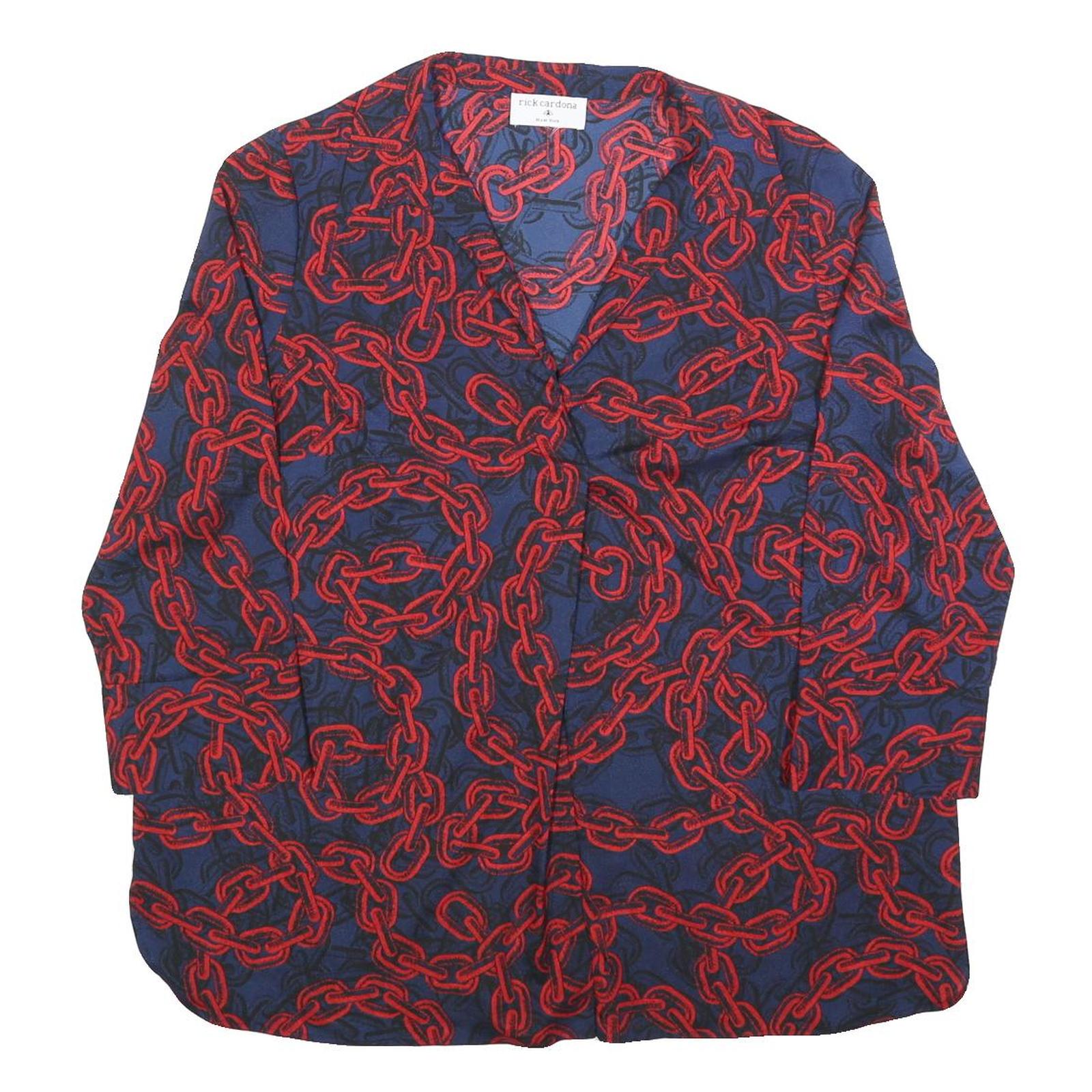 RICK CARDONA Womens Blue & Red Printed Shirt Long Sleeve V-Neck XL Stylish Refurbished - N/A refurbished available on Cerqular