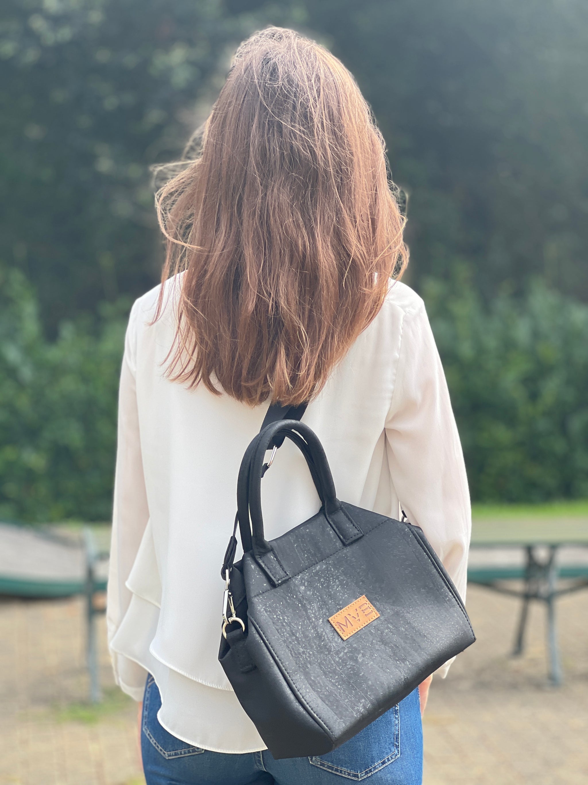 Mini Tote Handcraft Bag black cork Refurbished - My Vegan Bags refurbished available on Cerqular
