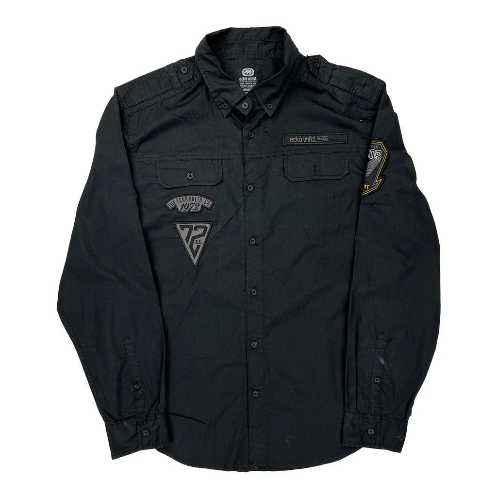 Rhino Patch On Sleeve Ecko Unltd Shirt - Large Black Cotton Refurbished - Thrifted (note: this is a term often used to describe second- refurbished available on Cerqular