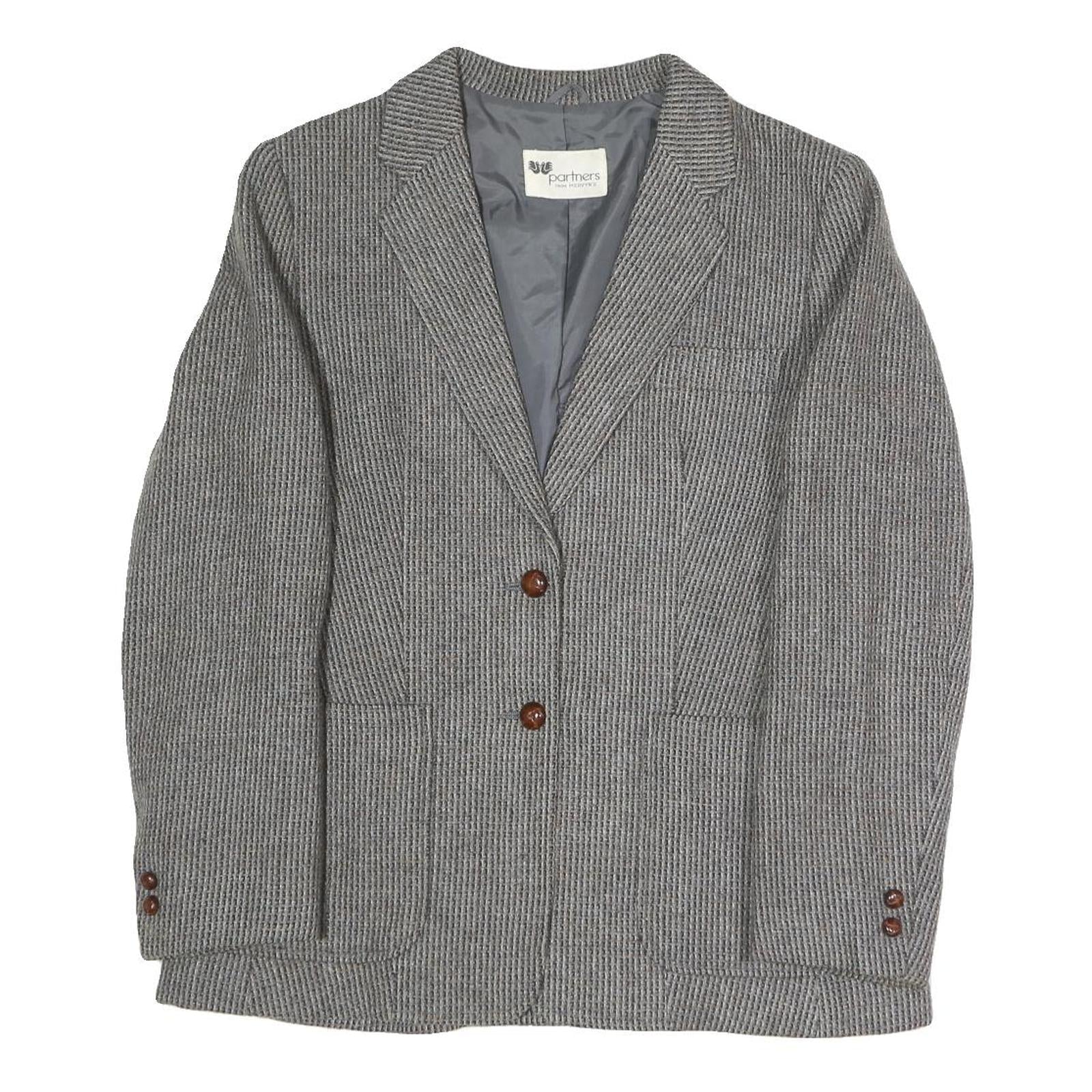 PARTNERS BY MERVYNS Womens Grey Button Jacket M Polyester Blend Houndstooth Refurbished - N/A refurbished available on Cerqular