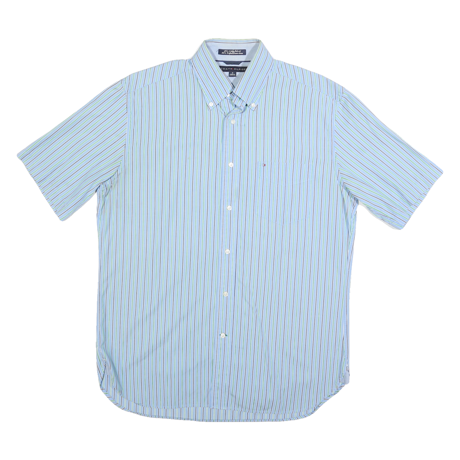 TOMMY HILFIGER Mens Blue & Green Striped Shirt M Button Down Pockets Cotton Refurbished - N/A refurbished available on Cerqular