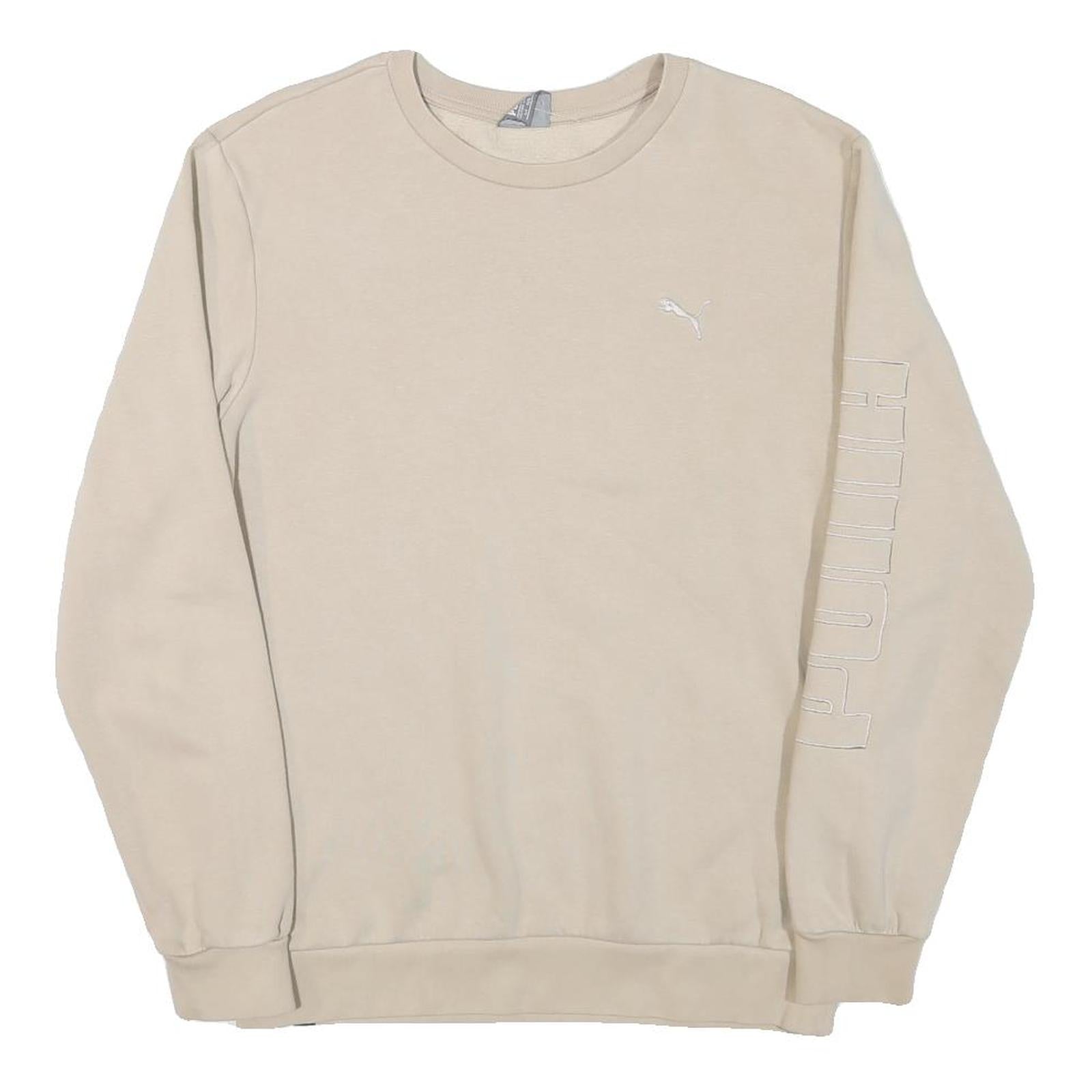 PUMA Mens Beige Cotton Blend Sweatshirt S Crew Neck Logo Print Casual Pullover Refurbished - N/A refurbished available on Cerqular