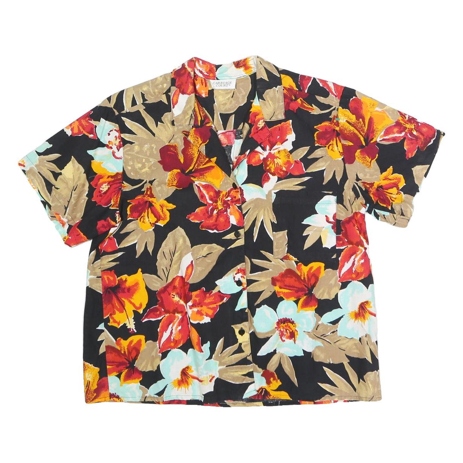 CARRIAGE COURT Womens Black Red & Beige Floral Shirt Short Sleeve Collared L Refurbished - N/A refurbished available on Cerqular