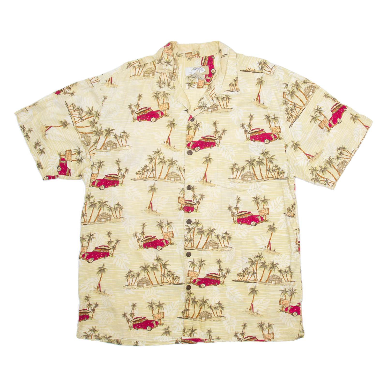 HIGH SURF Mens Hawaiian Shirt Beige Crazy Pattern 2XL Refurbished - N/A refurbished available on Cerqular