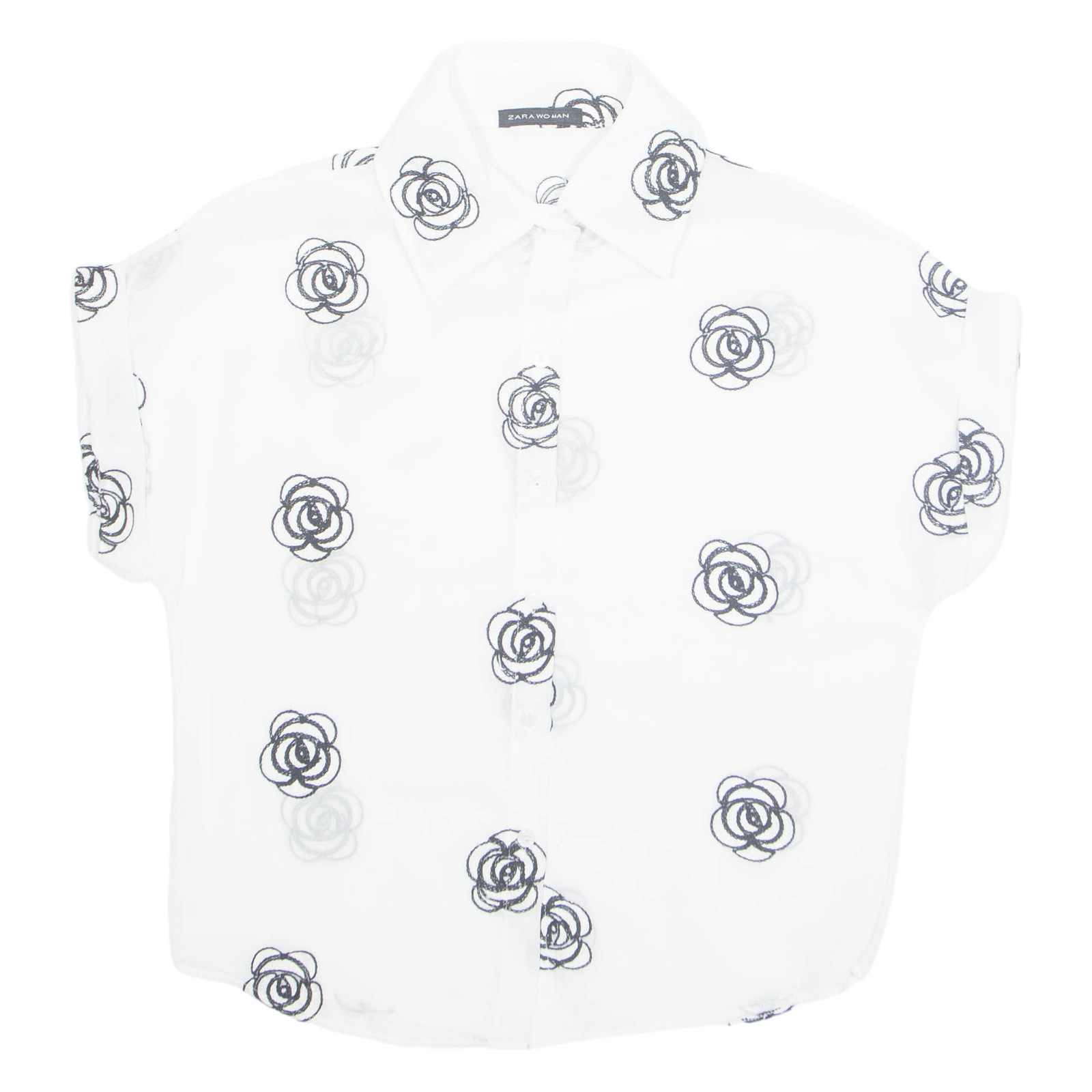 ZARA Sheer Embroidered Womens Shirt White Collared Floral S Refurbished - N/A refurbished available on Cerqular