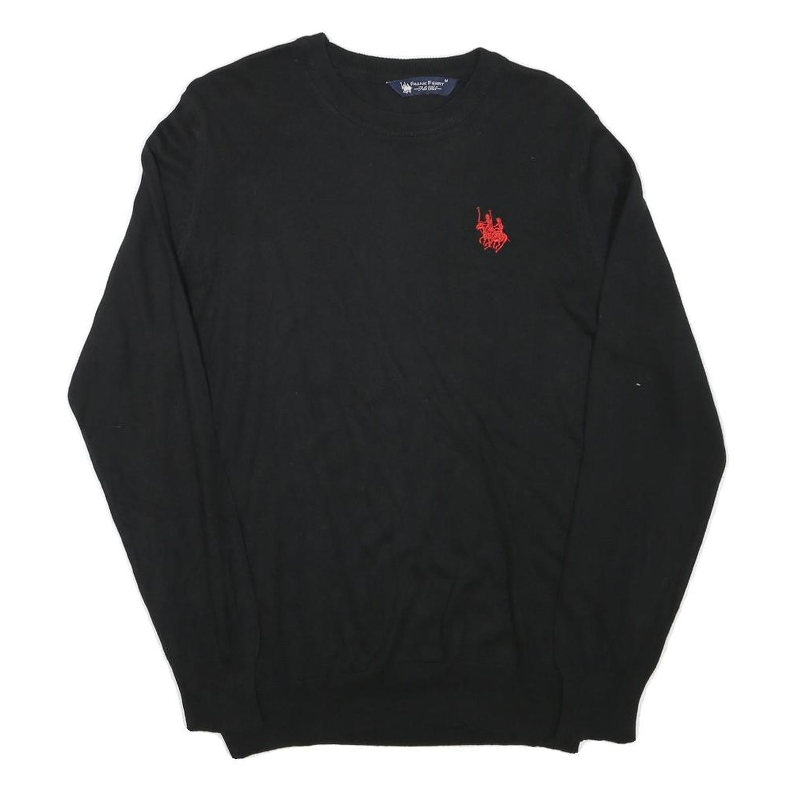FRANK BERRY Mens Black Plain Jumper Crew Neck Basic Knit M Cotton Blend Refurbished - N/A refurbished available on Cerqular