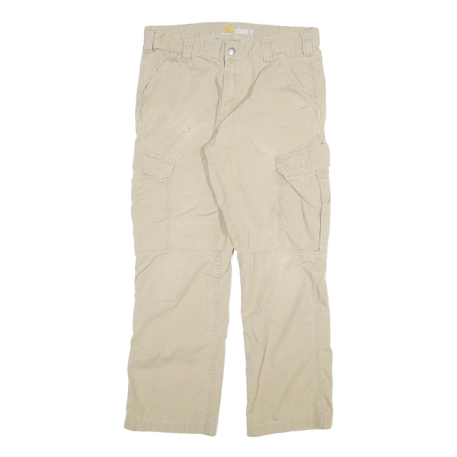 CARHARTT Mens Beige Relaxed Fit Cargo Trousers W34 L30 Cotton Blend Zip Refurbished - N/A refurbished available on Cerqular