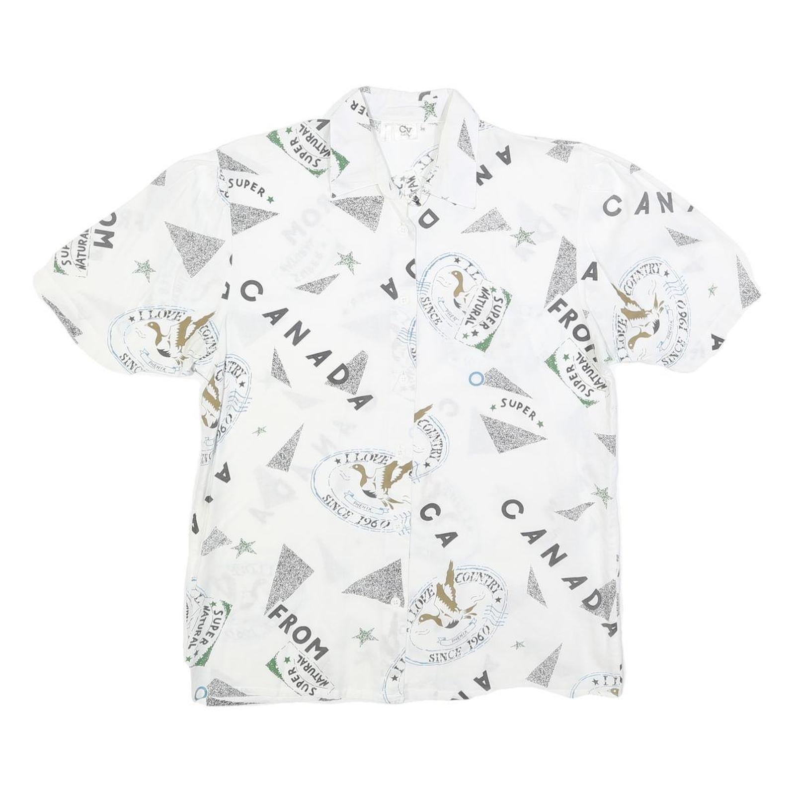 CHARLES VOGELE Womens White Canada Print Shirt S Cotton Blend Casual Short Refurbished - N/A refurbished available on Cerqular