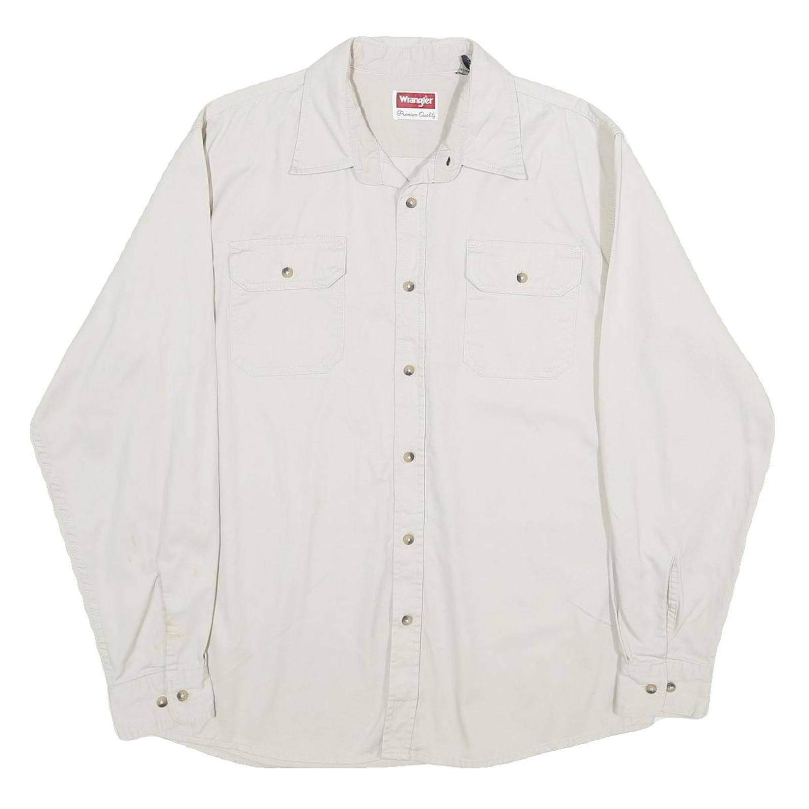 WRANGLER Mens Cream Cotton Shirt L Long Sleeve Button Front Pockets Classic Refurbished - N/A refurbished available on Cerqular
