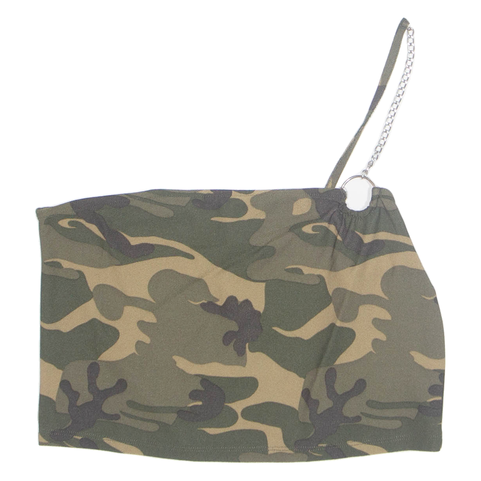 JENNYFER Womens Cropped Top Green Button Neck One Shoulder Camouflage M Refurbished - N/A refurbished available on Cerqular