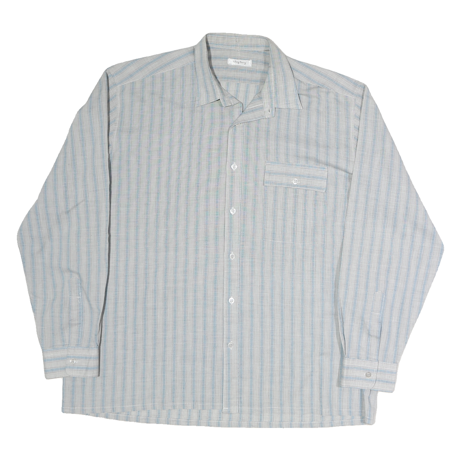 CLAY FERRY Mens Blue & Grey Cotton Striped Shirt M Classic Button Down Long Refurbished - N/A refurbished available on Cerqular