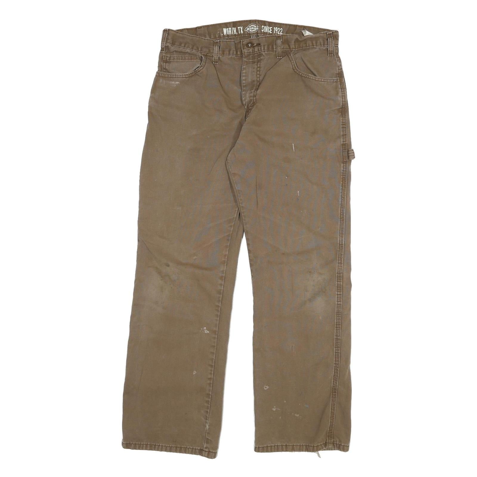 DICKIES Mens Cotton Blend Brown Regular Straight Trousers W32 L30 Workwear Refurbished - N/A refurbished available on Cerqular