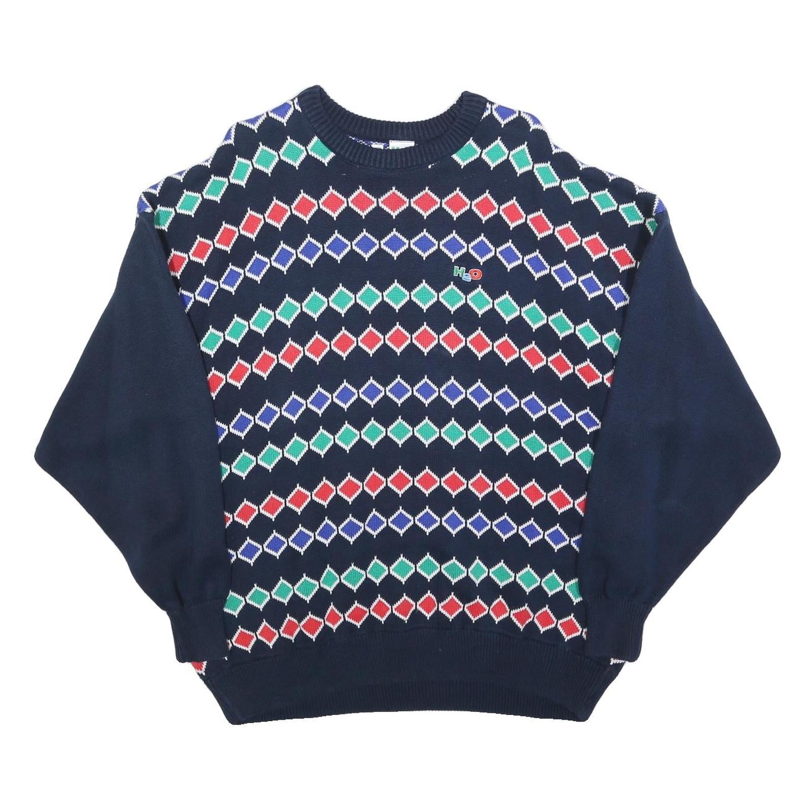 H20 Mens Navy Blue Patterned Cotton Jumper Crew Neck Basic Knit XL Casual Wear Refurbished - N/A refurbished available on Cerqular