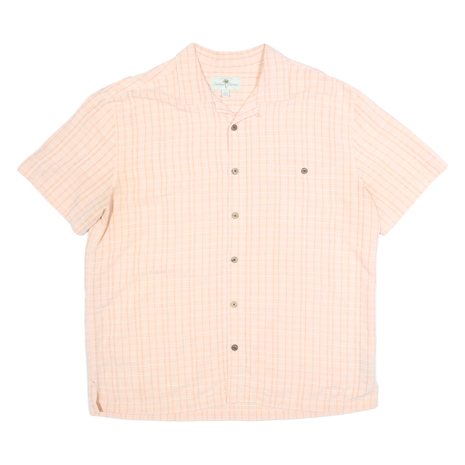 ISLAND SHORES Mens Peach Check Rayon Shirt XL Lightweight Summer Button Refurbished - N/A refurbished available on Cerqular