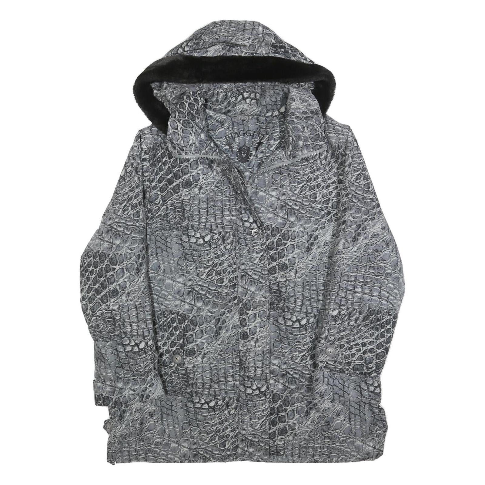BIAGGINI Womens Grey Crocodile Print Hooded Zip Jacket L Polyester Blend Casual Refurbished - N/A refurbished available on Cerqular