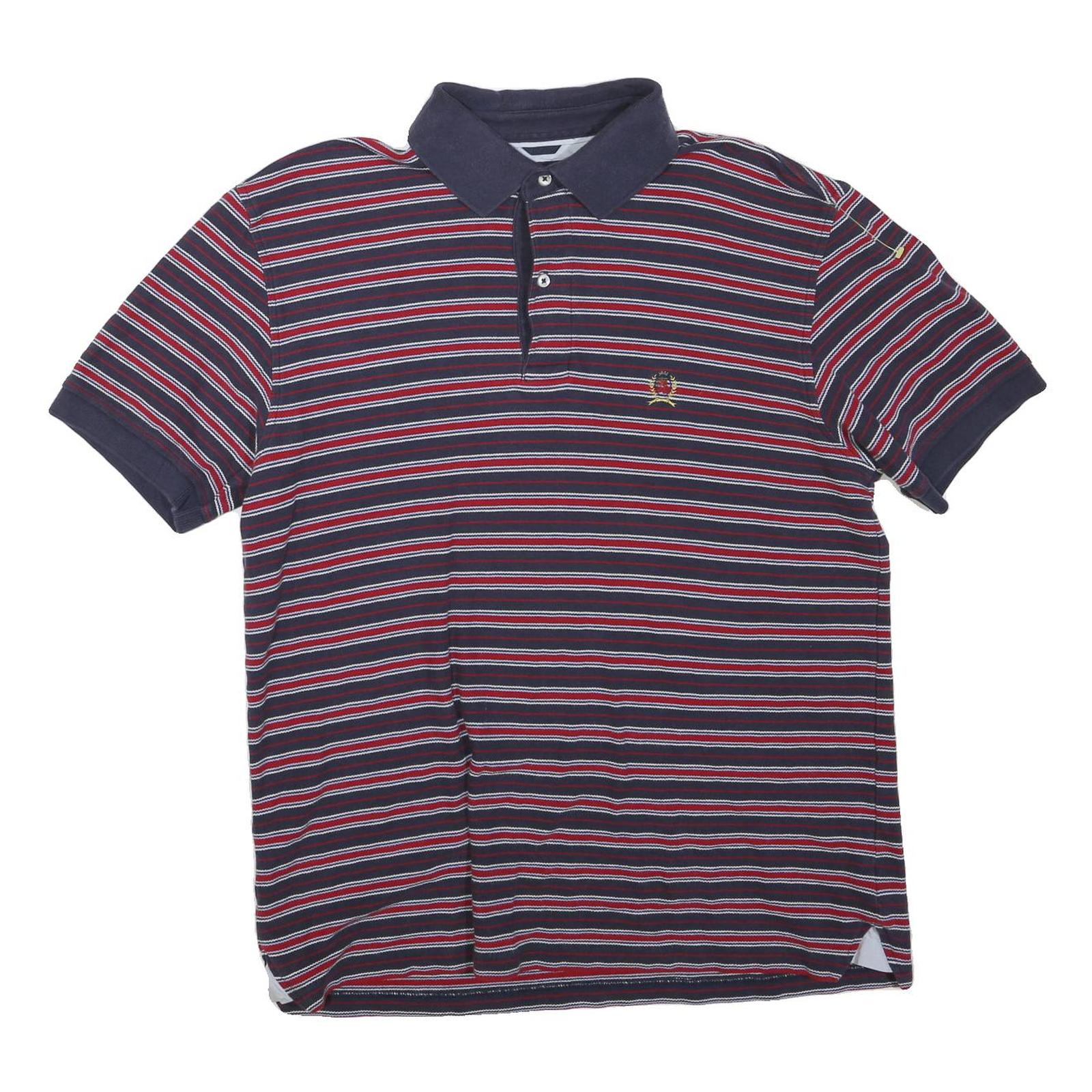TOMMY HILFIGER Mens Navy & Red Striped Polo Shirt M Cotton Blend Short Sleeve Refurbished - N/A refurbished available on Cerqular