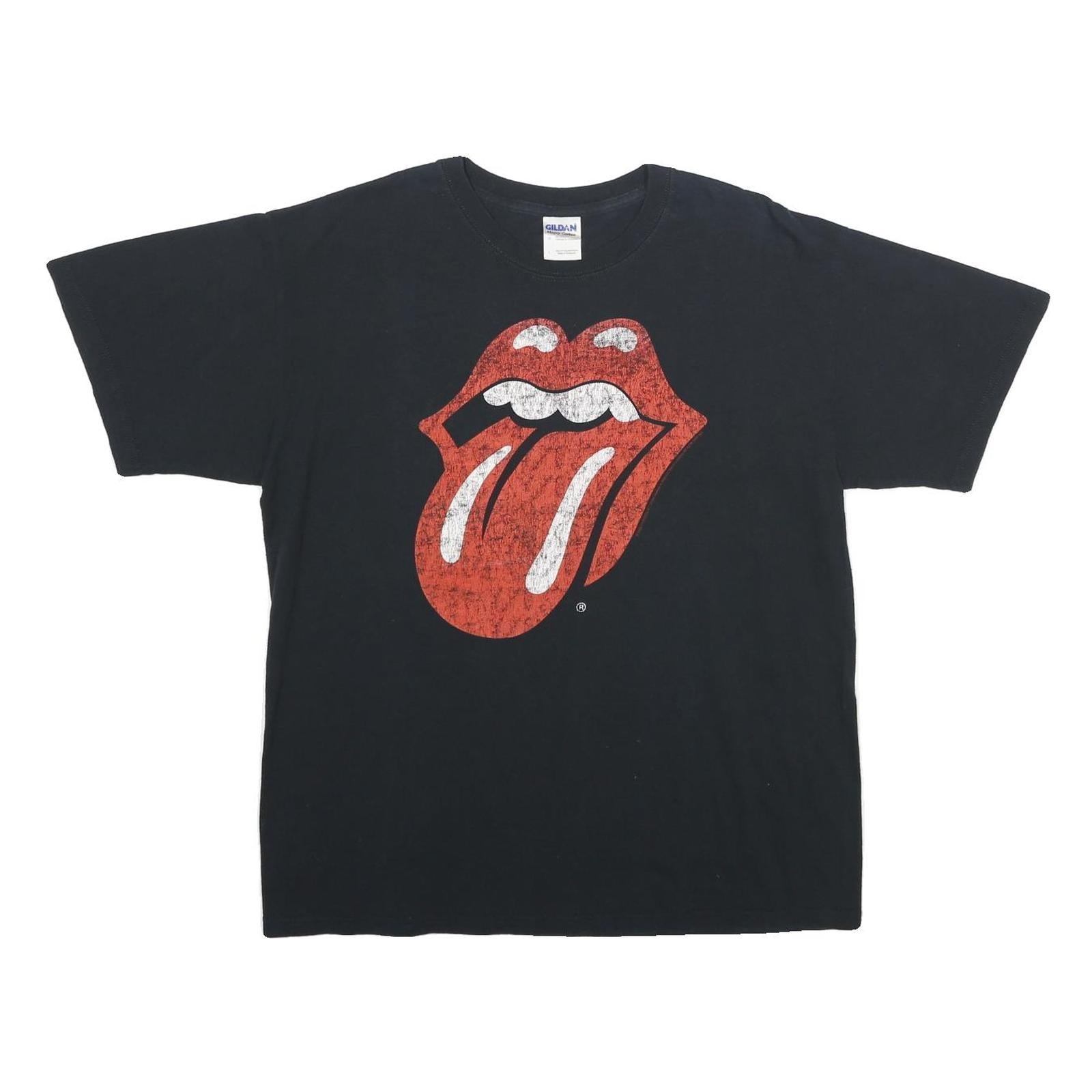 GILDAN Mens Black Rolling Stones Graphic T-Shirt L Short Sleeve Crew Neck Refurbished - N/A refurbished available on Cerqular