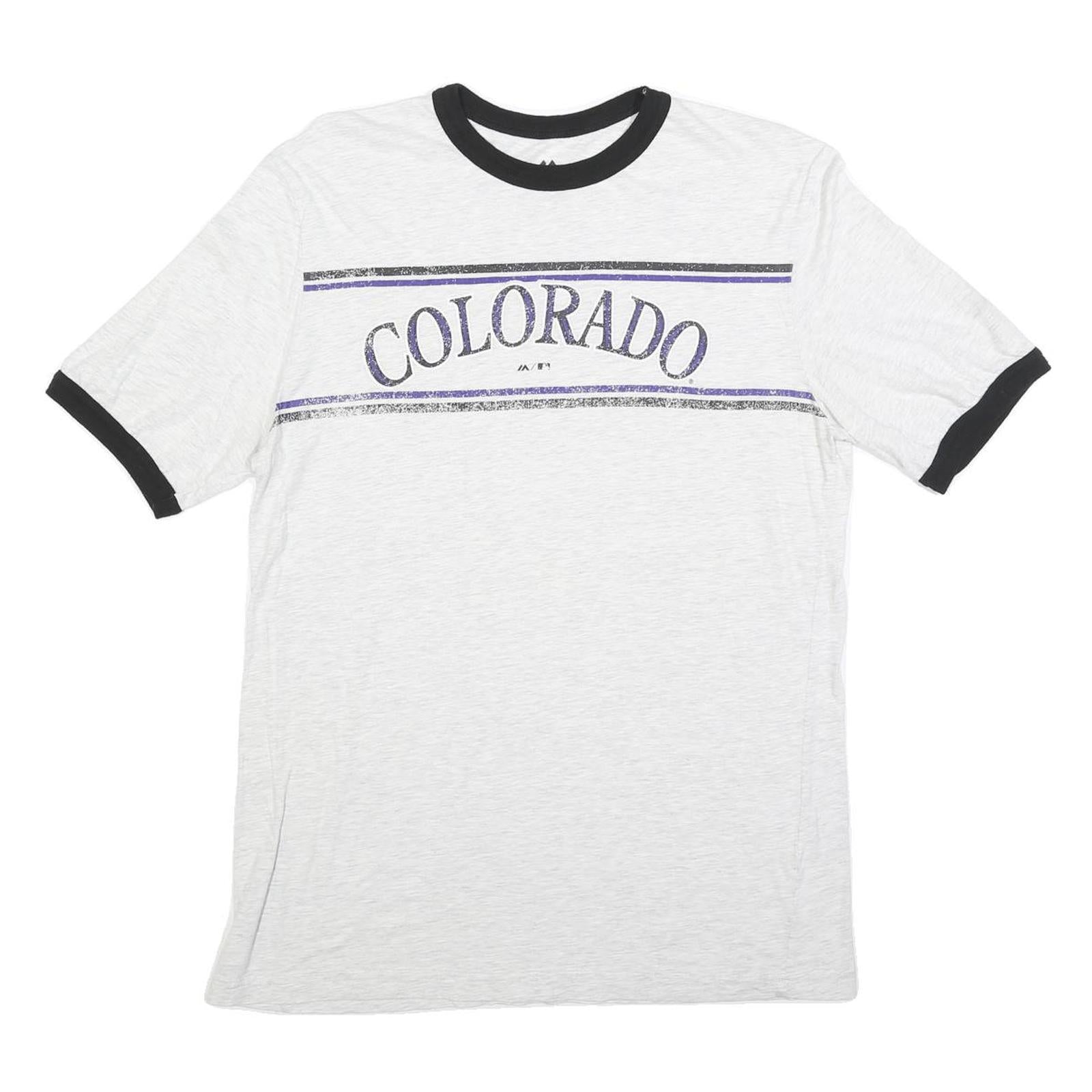 MAJESTIC Mens White & Black Colorado Graphic T-Shirt L Short Sleeve Crew Neck Refurbished - N/A refurbished available on Cerqular