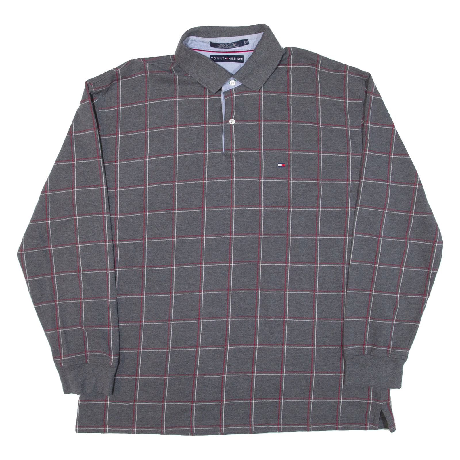 TOMMY HILFIGER Mens Polo Shirt Grey Check Long Sleeve 2XL Refurbished - N/A refurbished available on Cerqular