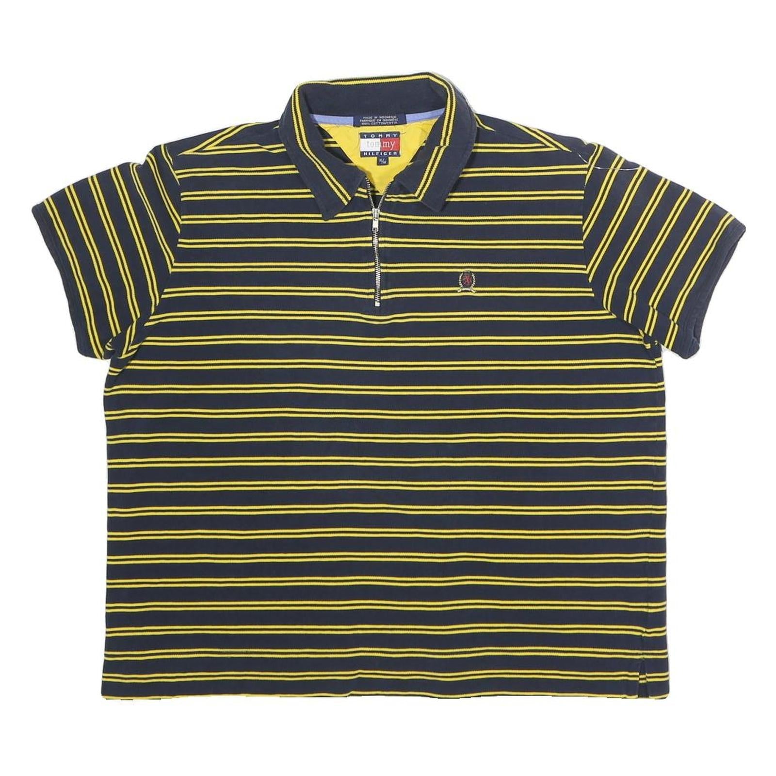 TOMMY HILFIGER Womens Navy & Yellow Striped Short Sleeve Polo Shirt XL Zip Refurbished - N/A refurbished available on Cerqular