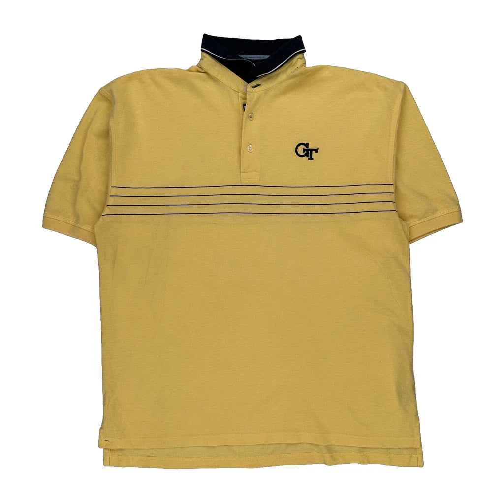 Tommy Hilfiger Striped Polo Shirt - Large Yellow Cotton Refurbished - Thrifted (note: this is a term often used to describe second- refurbished available on Cerqular
