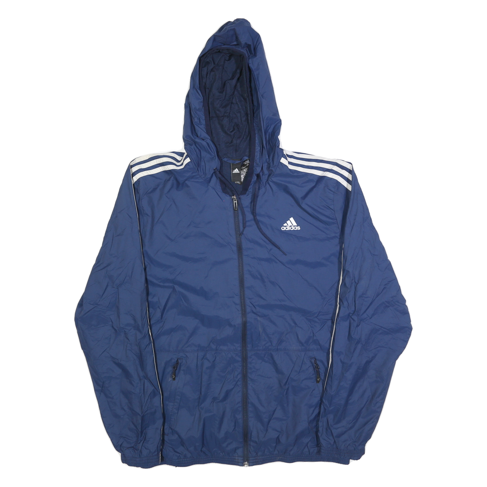 ADIDAS Mens Blue Hooded Zip Up Classic Jacket L Polyester Sportswear Refurbished - N/A refurbished available on Cerqular