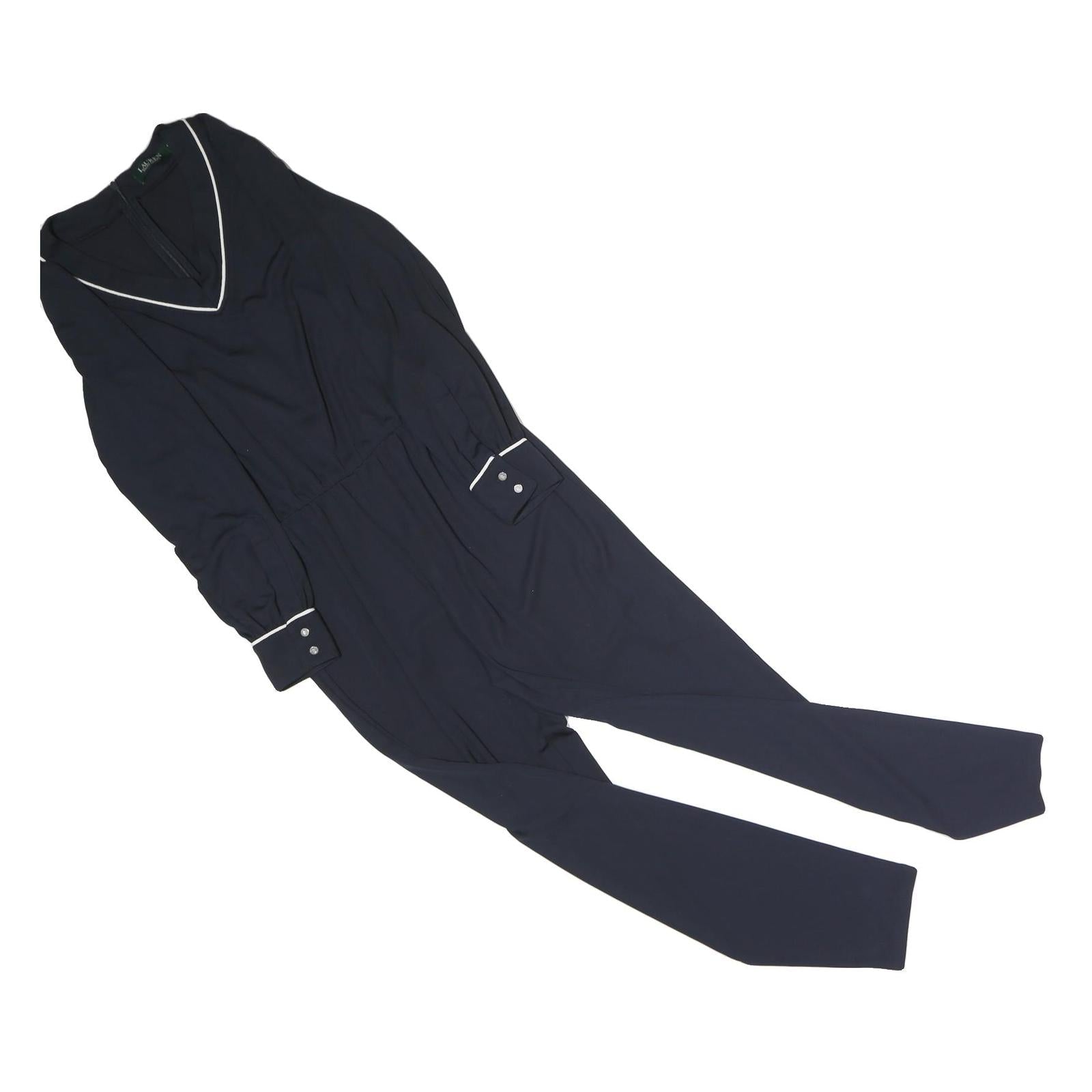 LAUREN RALPH LAUREN Womens Navy Blue Playsuit V-Neck Long Sleeve Zip M Refurbished - N/A refurbished available on Cerqular
