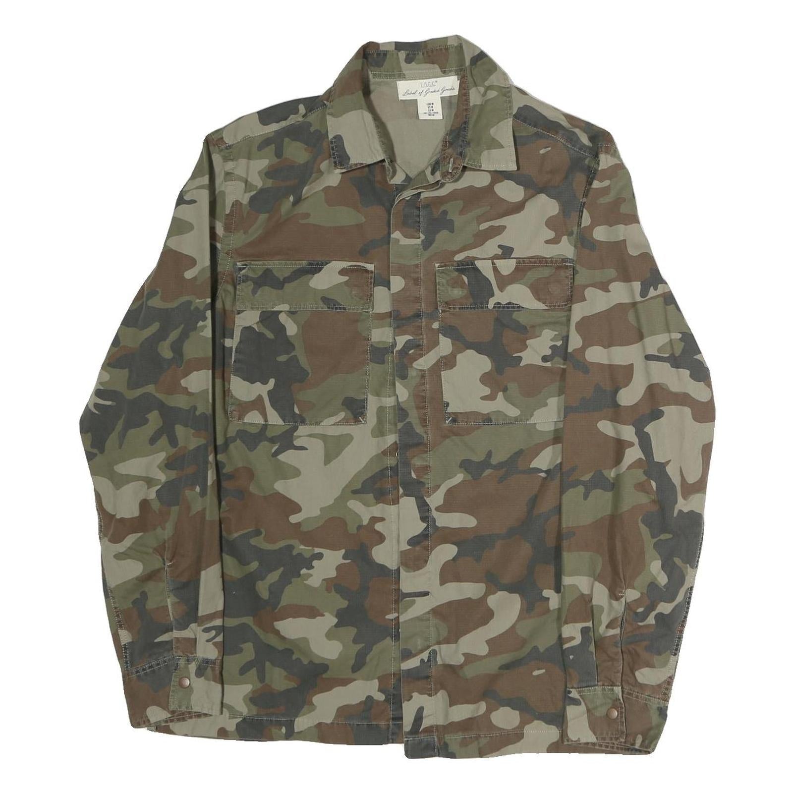 H&M Mens Green & Brown Camouflage Cotton Button Jacket M Casual Military Style Refurbished - N/A refurbished available on Cerqular