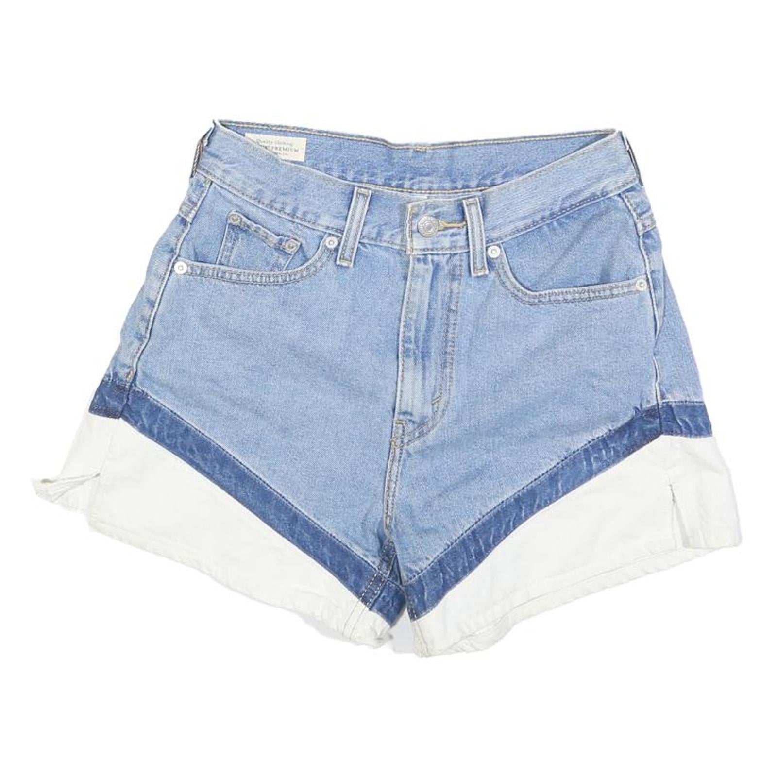 LEVI'S Womens Denim Blue & White Colourblock Casual Shorts XS W25 High Waist Refurbished - N/A refurbished available on Cerqular