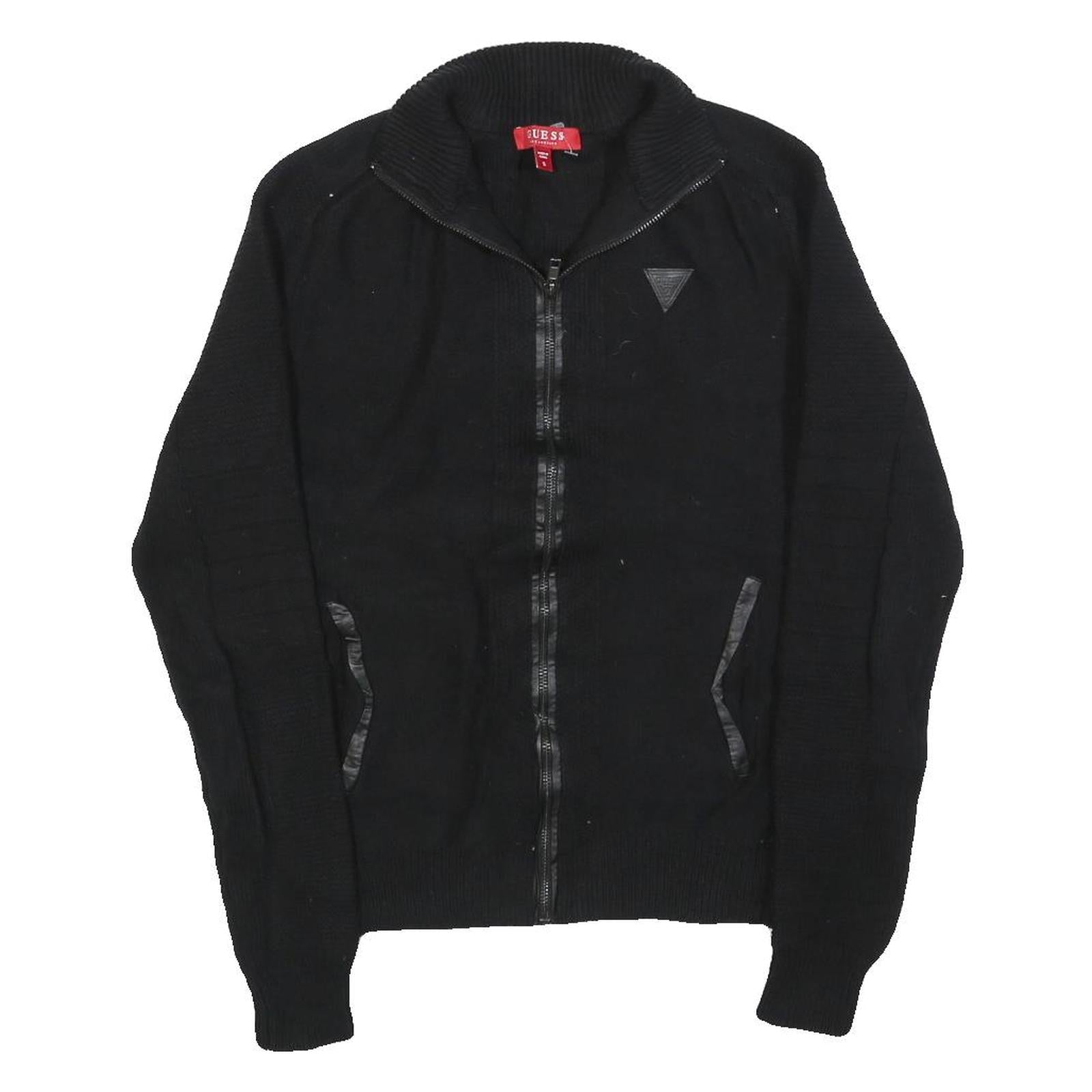 GUESS Womens Black Plain Full Zip Jumper Crew Neck Cable Knit S Soft Cotton Refurbished - N/A refurbished available on Cerqular