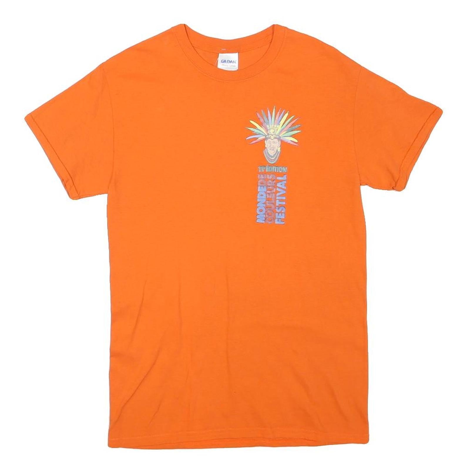 GILDAN Mens Orange Monde Couleurs Festival Graphic T-Shirt S Short Sleeve Crew Refurbished - N/A refurbished available on Cerqular