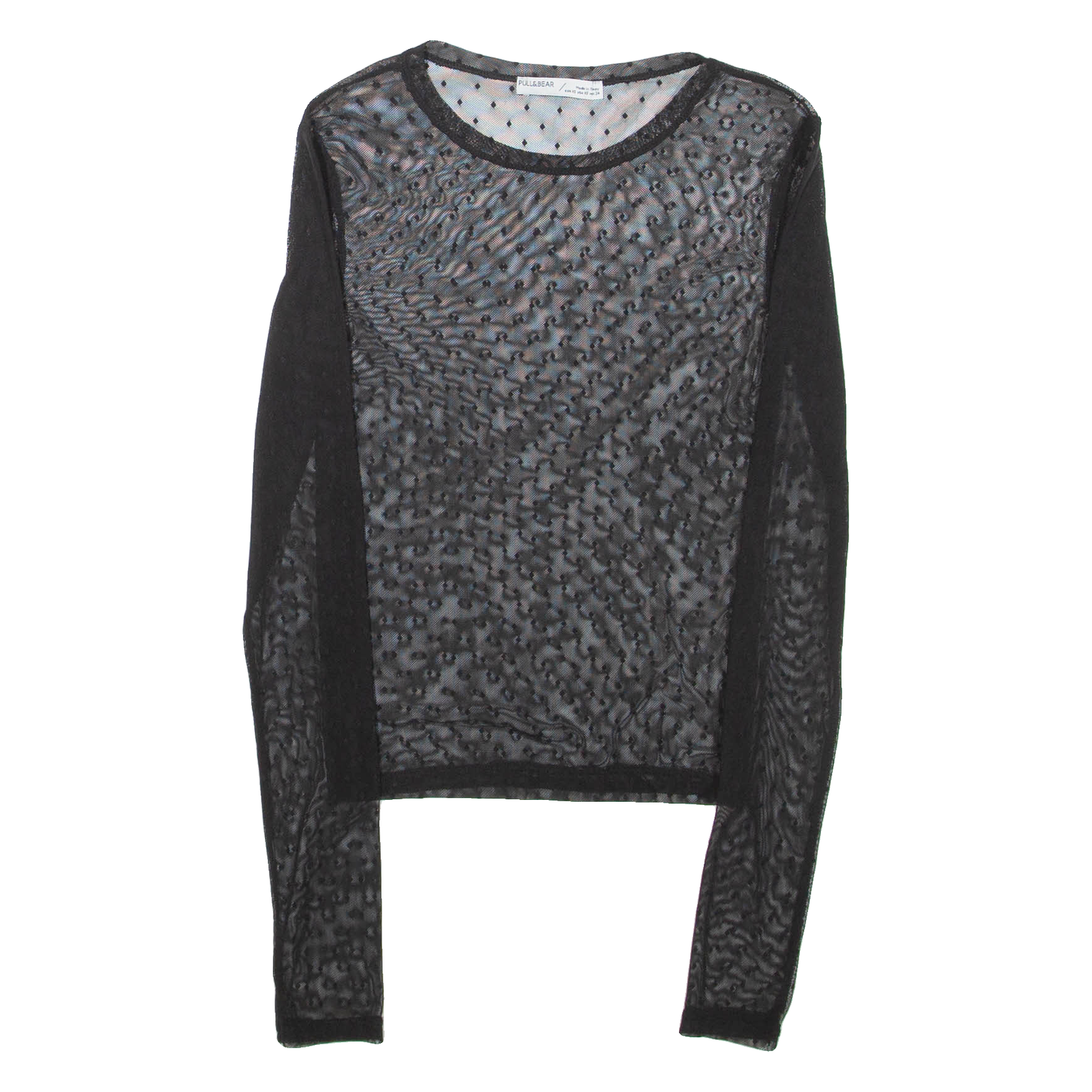PULL&BEAR Sheer Womens Top Black Long Sleeve Spotted XS Refurbished - N/A refurbished available on Cerqular