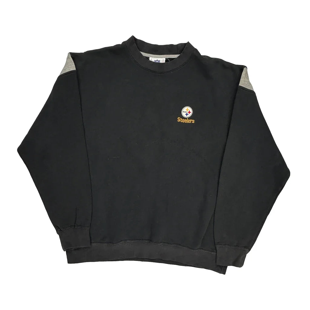 Steelers Nfl Football Sweatshirt - Medium Black Cotton Refurbished - Thrifted (note: this is a term often used to describe second- refurbished available on Cerqular