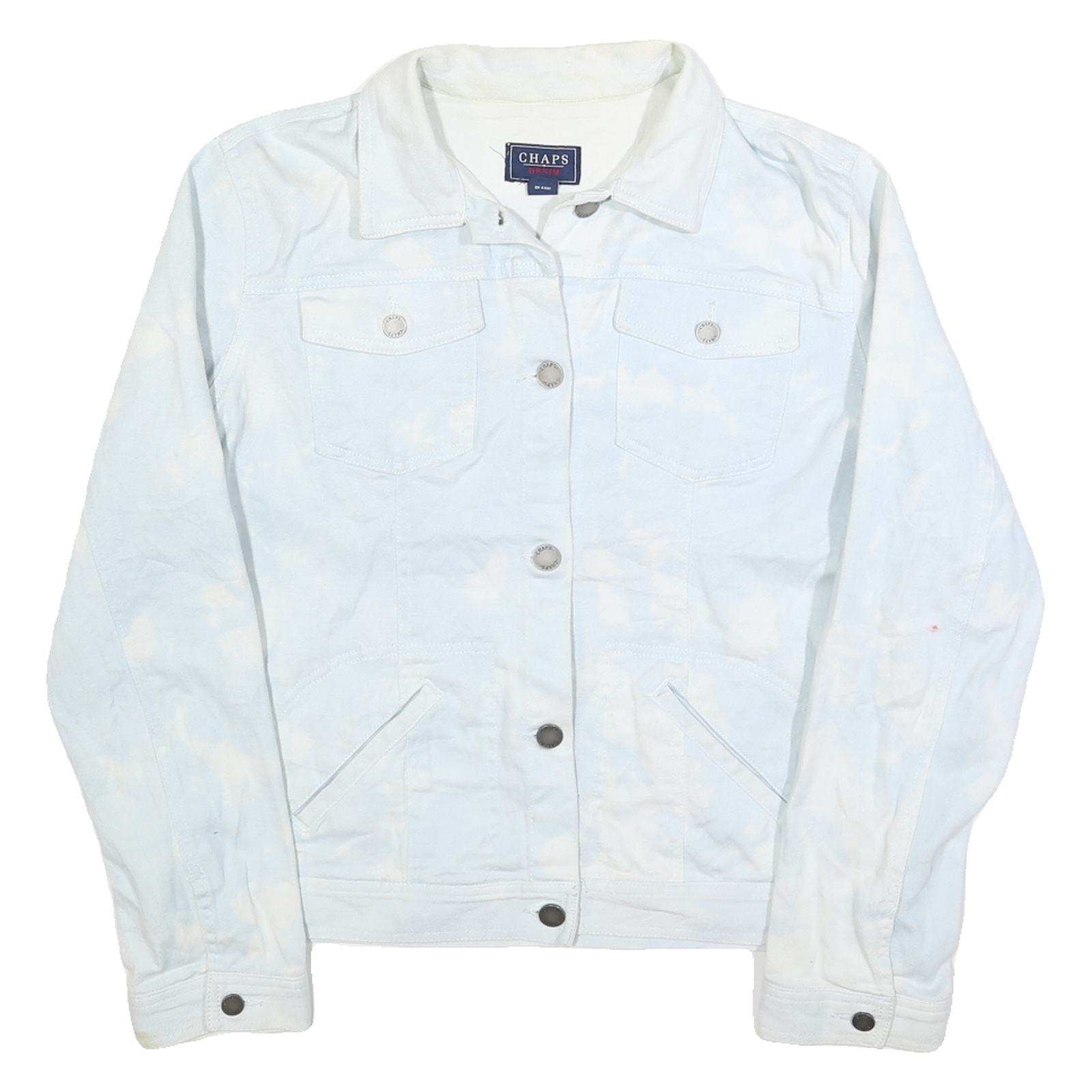 CHAPS Womens Blue White Tie Dye Cotton Denim Jacket L Button Closure Refurbished - N/A refurbished available on Cerqular